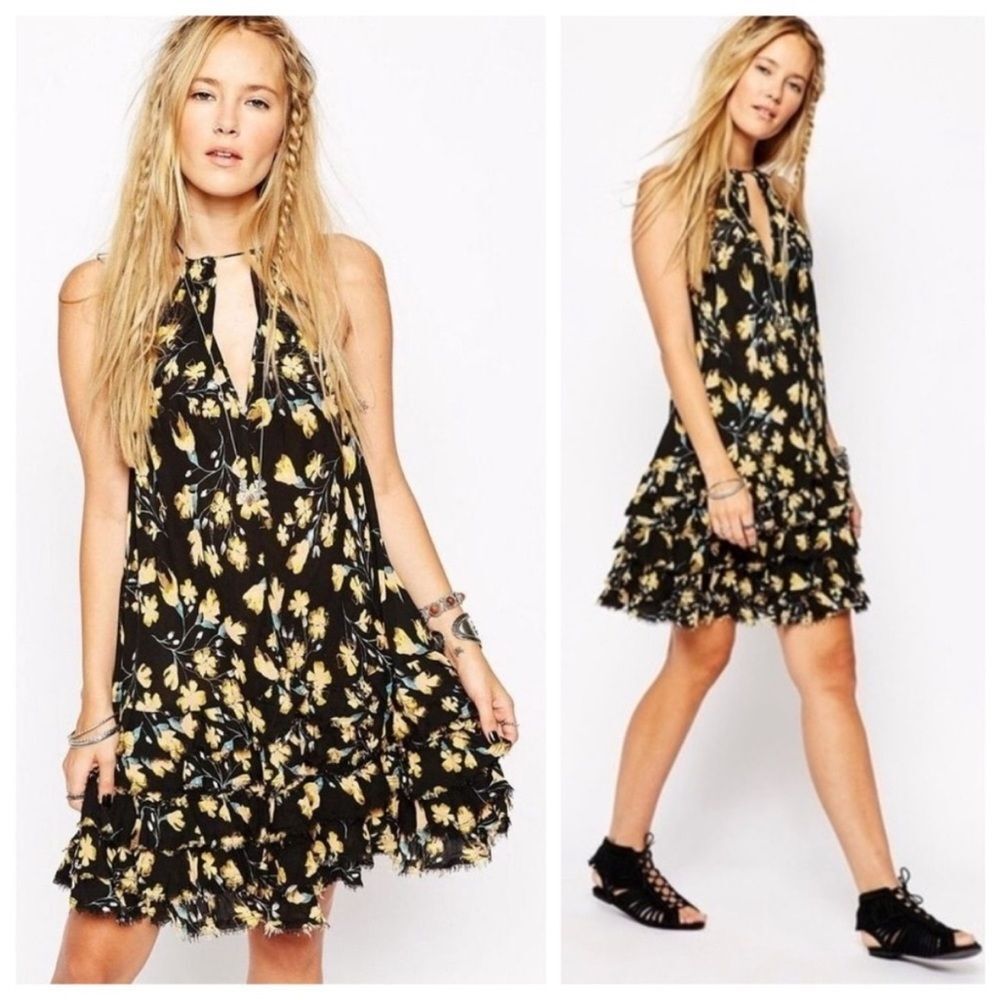 Intimately Free People Floral Mini Ruffle Swing Dress XS